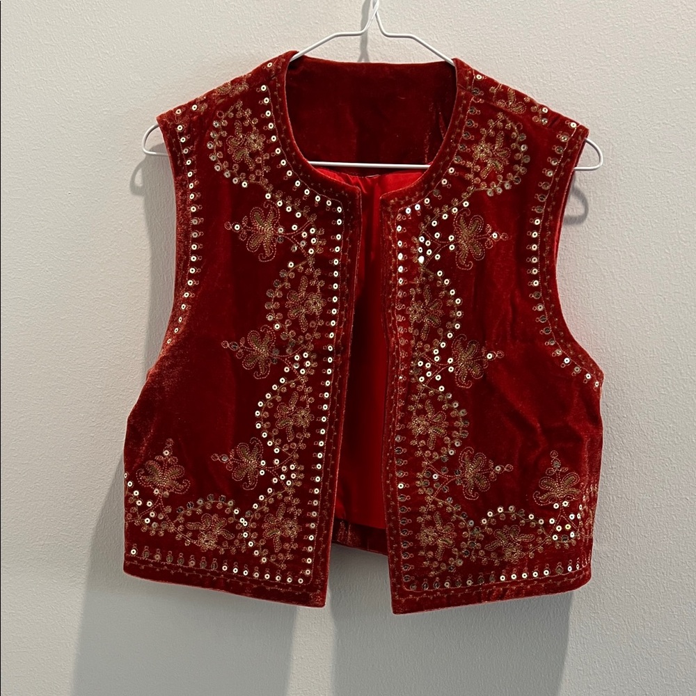 Red Embroidered Vest with Gold Accents